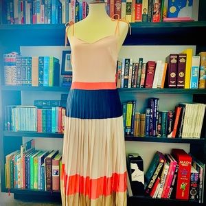 Blush/navy color block J. Crew midi dress